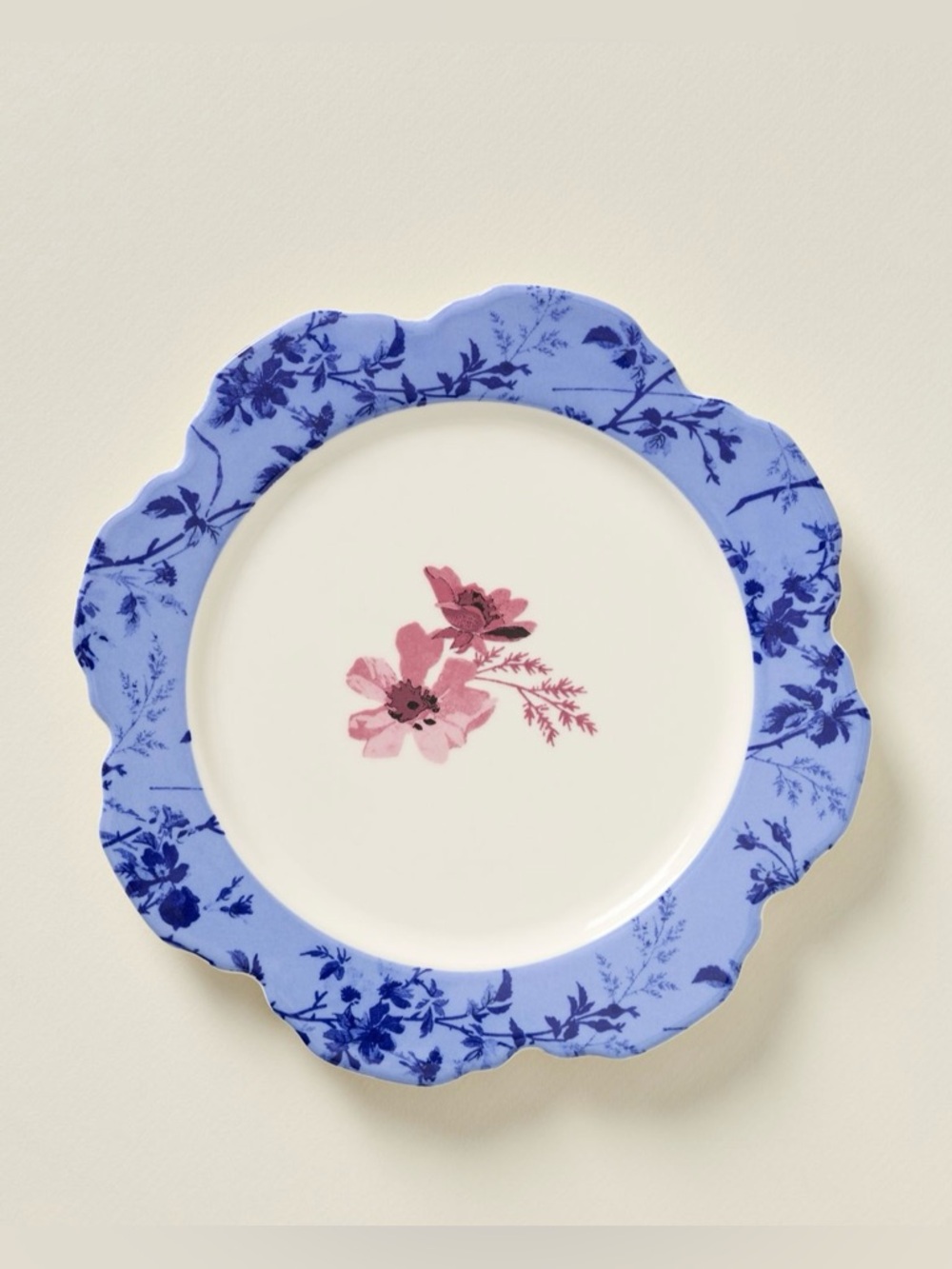 Blue Floral Scalloped Varda Stoneware Dessert Plate